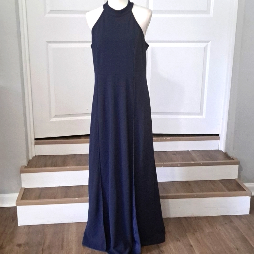 MUSHARE Halterneck Sexy Split Cocktail Maxi Formal Dress Navy Blue  XXL NWT